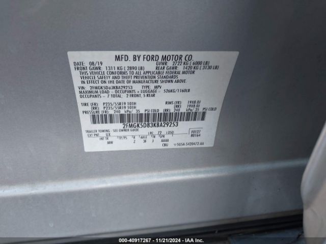 2FMGK5D83KBA29253 Ford Flex Limited