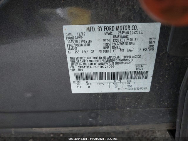 Ford EDGE SEL 2015 2FMTK4J89FBC24096 Image 9