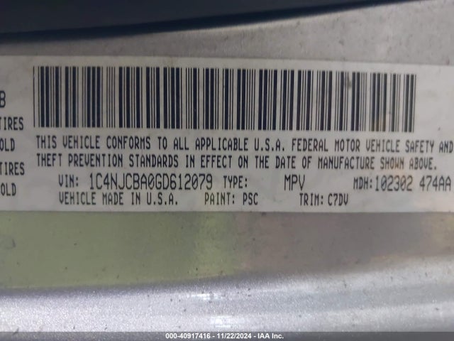 Jeep Compass Sport 2016 1C4NJCBA0GD612079 Image 9