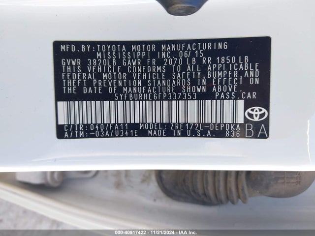Toyota COROLLA L 2015 5YFBURHE6FP337353 Image 9