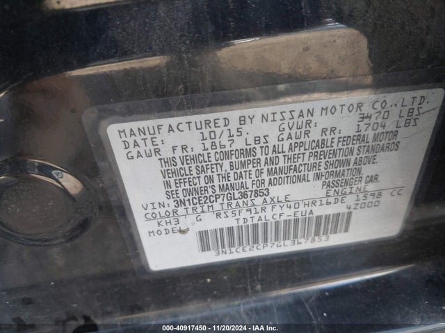 3N1CE2CP7GL367853 Nissan Versa Note S (sr)