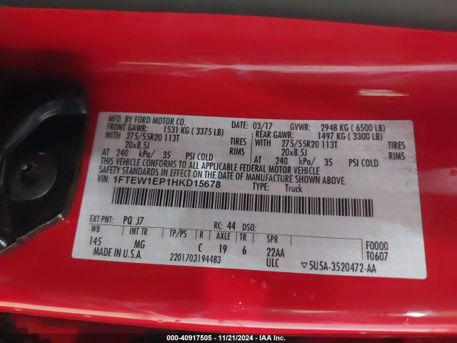 Ford F-150 Xlt 2017 1FTEW1EP1HKD15678 Image 9