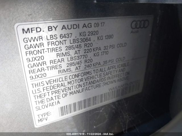 WA1LHAF7XJD012211 Audi Q7 2.0t Premium