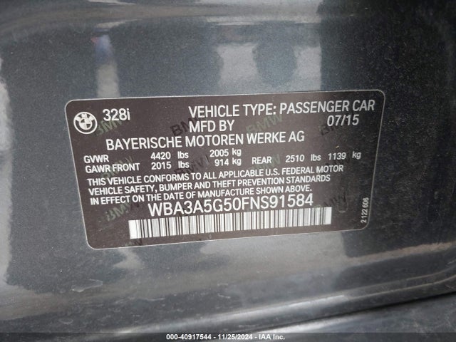 BMW 328I 2015 WBA3A5G50FNS91584 Image 9