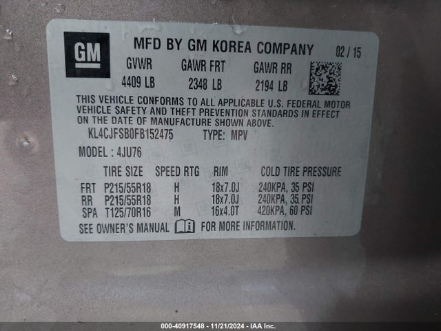 KL4CJFSB0FB152475 Buick Encore Convenience