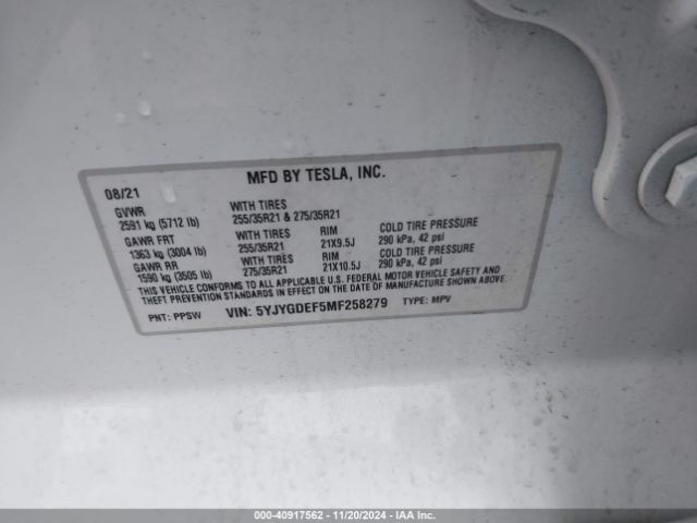 5YJYGDEF5MF258279 Tesla Model Y Performance Dual Motor All-wheel Drive