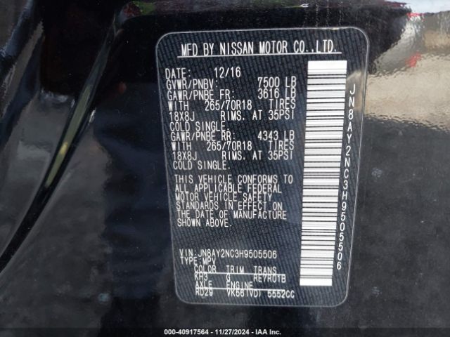 JN8AY2NC3H9505506 Nissan ARMADA SV