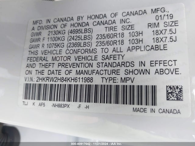 Honda Cr-v Ex-l 2019 2HKRW2H84KH611988 Image 9