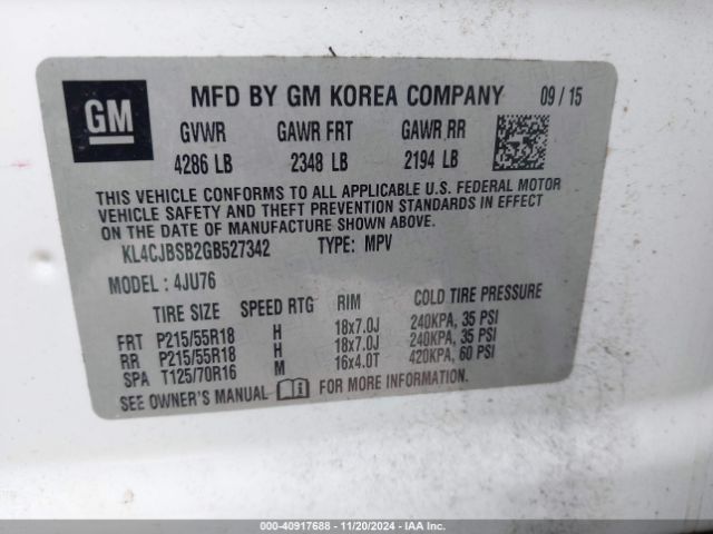 KL4CJBSB2GB527342 Buick Encore Convenience