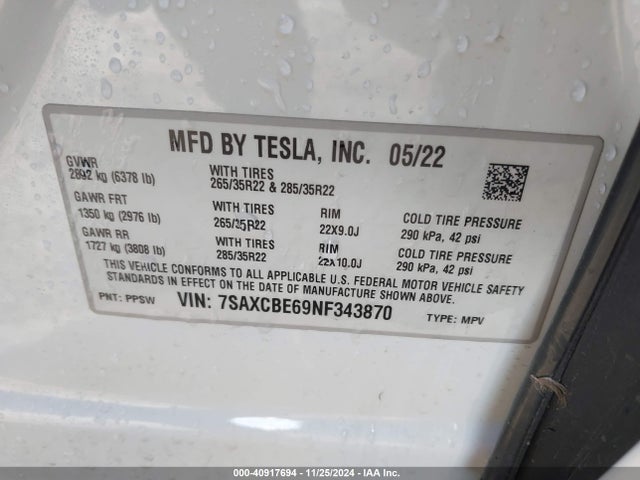 2022 TESLA MODEL X 7SAXCBE69NF343870 Photo 8