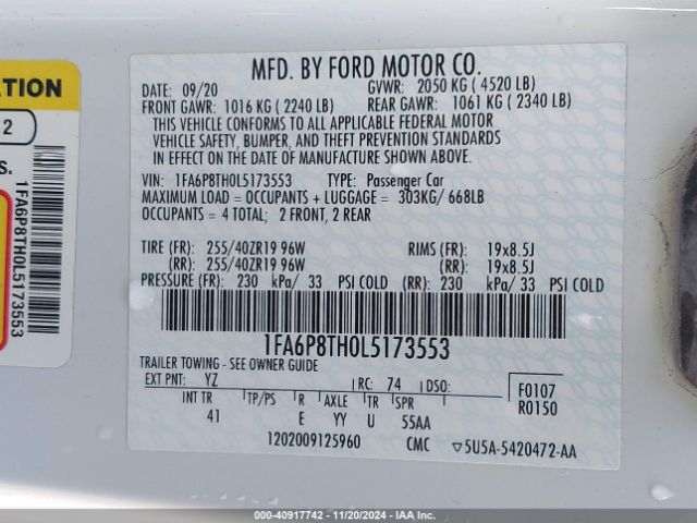 1FA6P8TH0L5173553 Ford Mustang Ecoboost Premium