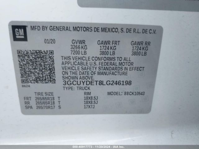 3GCUYDET8LG246198 Chevrolet Silverado 1500 4wd  Short Bed Lt