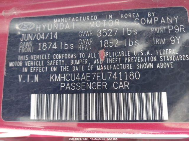 KMHCU4AE7EU741180 Hyundai ACCENT GLS
