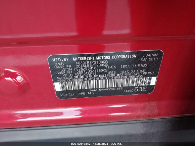 JA4AT5AA4KZ001855 Mitsubishi Eclipse Cross Sel
