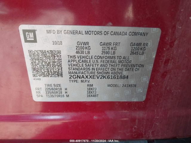2GNAXXEV2K6161884 Chevrolet Equinox Premier
