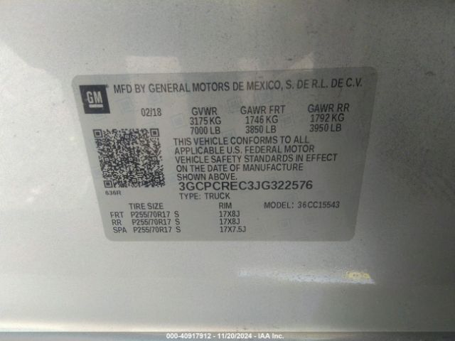 3GCPCREC3JG322576 Chevrolet Silverado 1500 1lt