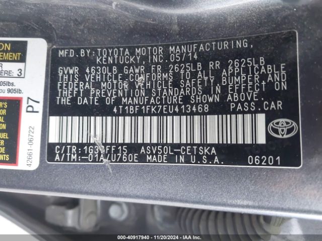 4T1BF1FK7EU413468 Toyota CAMRY SE