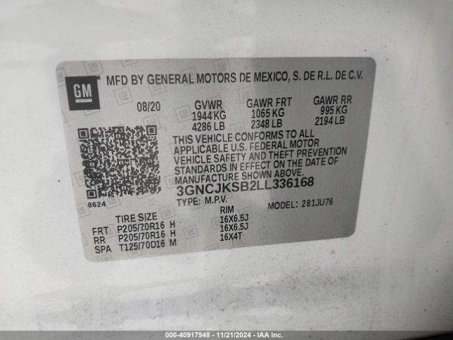 3GNCJKSB2LL336168 Chevrolet Trax Fwd Ls
