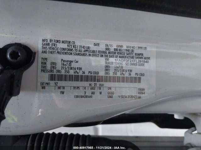 Ford FOCUS SE 2015 1FADP3F2XFL291840 Image 9