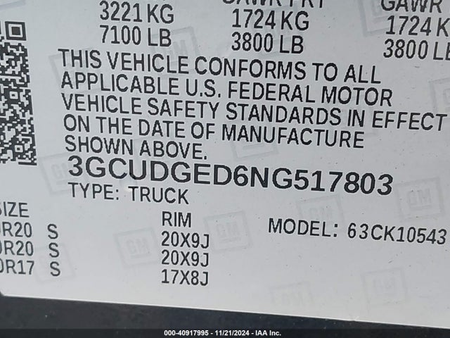 3GCUDGED6NG517803 Chevrolet Silverado 1500 4wd  Short Bed Ltz