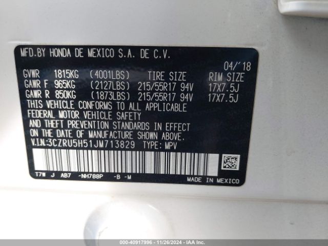 3CZRU5H51JM713829 Honda HR-V EX