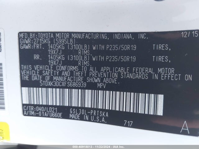 Toyota Sienna Se 8 Passenger 2015 5TDXK3DCXFS686939 Image 9