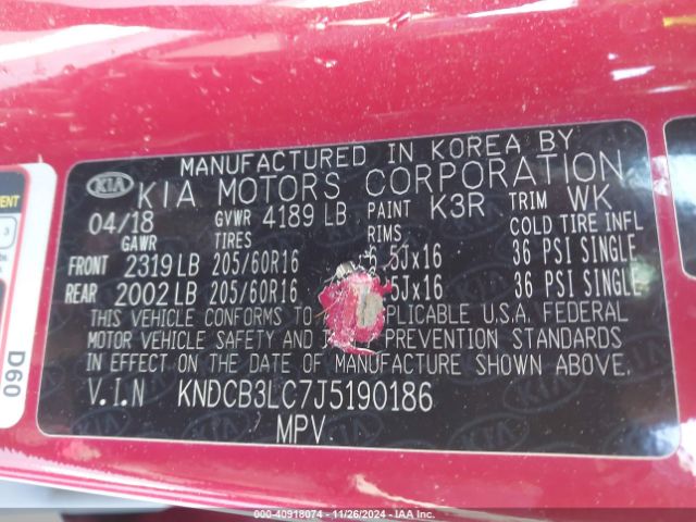 KNDCB3LC7J5190186 KIA NIRO LX