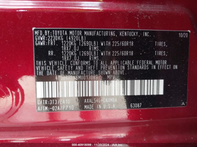 4T3B6RFV6MU013089 Toyota Rav4 Hybrid Xle Premium