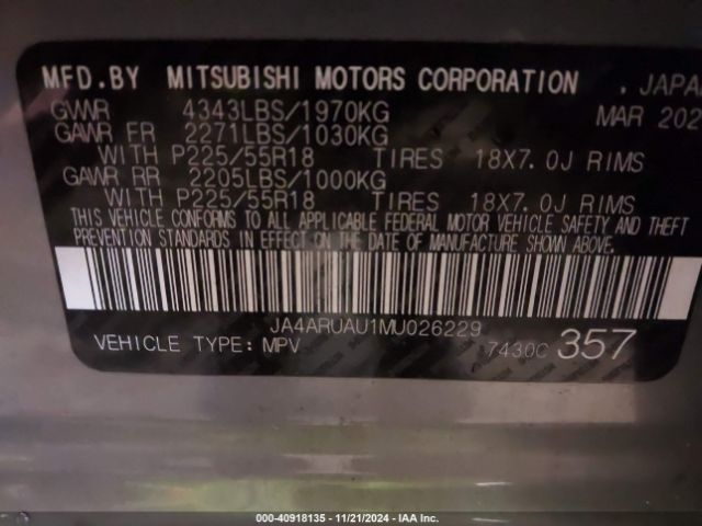 2021 MITSUBISHI OUTLANDER SPORT JA4ARUAU1MU026229 Photo 8