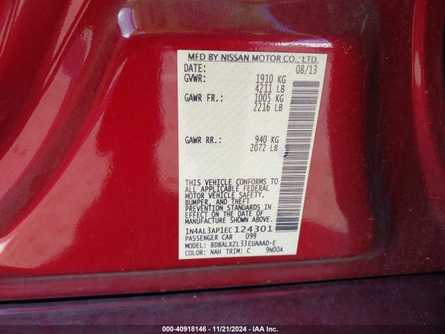 Nissan Altima 2.5 Sl 2014 1N4AL3AP1EC124301 Image 9