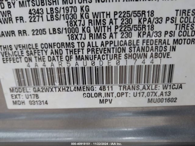 2013 MITSUBISHI OUTLANDER SPORT 4A4AR5AU0DE017441 Photo 8