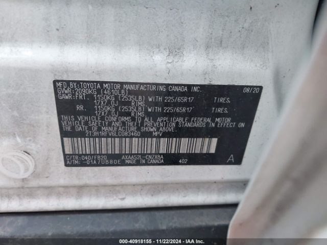 2T3H1RFV6LC083460 Toyota RAV4 LE