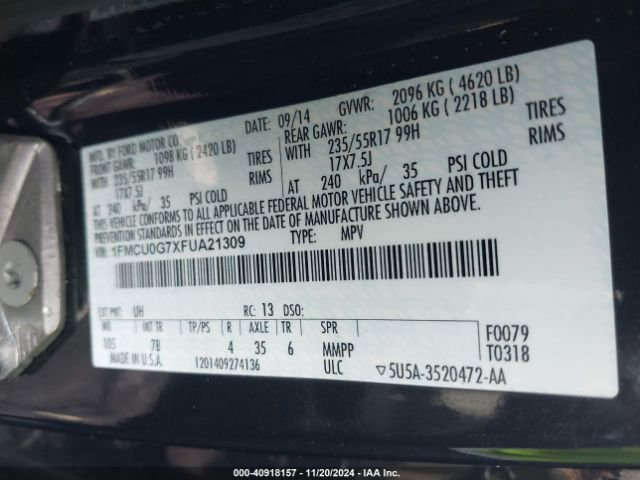 1FMCU0G7XFUA21309 Ford ESCAPE SE