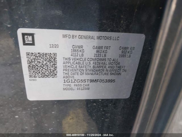 1G1ZG5ST9MF053895 Chevrolet Malibu Fwd Rs