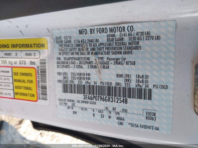 3FA6P0T96GR312548 Ford FUSION SE