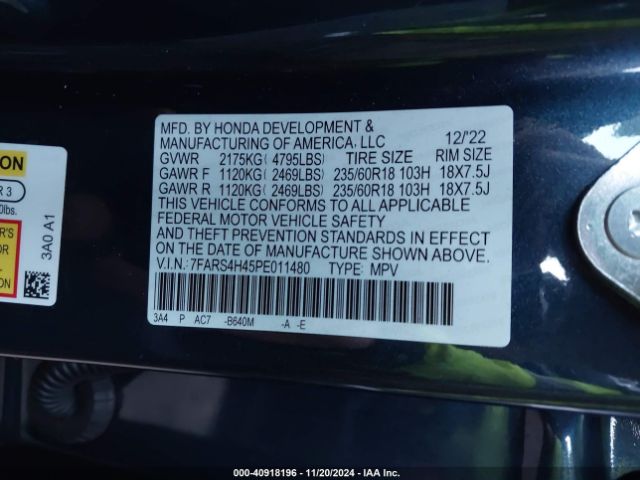 7FARS4H45PE011480 Honda Cr-v Ex Awd