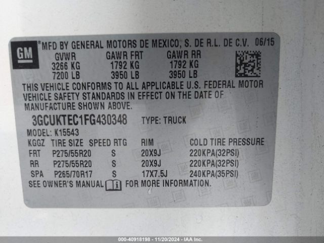 3GCUKTEC1FG430348 Chevrolet Silverado 1500 High Country