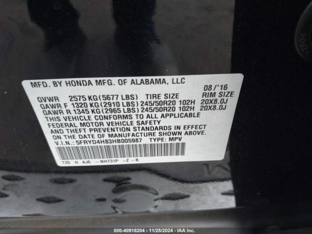 5FRYD4H83HB005987 Acura Mdx Advance Package
