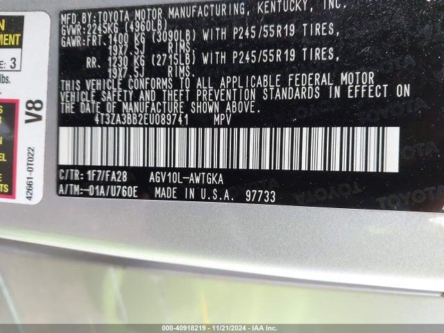4T3ZA3BB2EU089741 Toyota VENZA LE