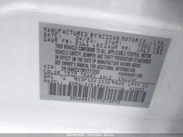 3N1AB8CV7MY273293 Nissan Sentra Sv Xtronic Cvt