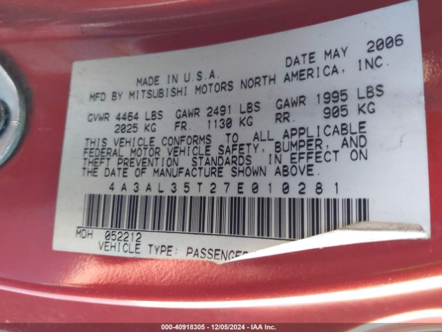 2007 MITSUBISHI ECLIPSE SPYDER 4A3AL35T27E010281 Photo 8
