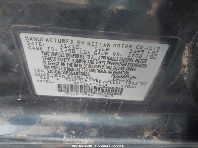 3N1CN7AP2GL839828 Nissan Versa 1.6 S