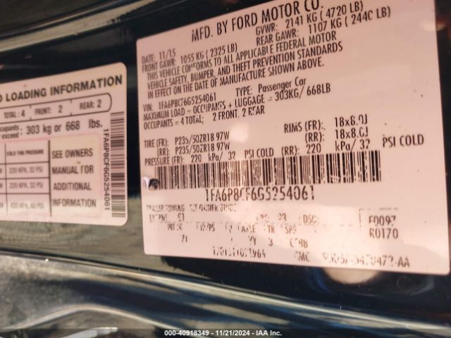 1FA6P8CF6G5254061 Ford MUSTANG GT