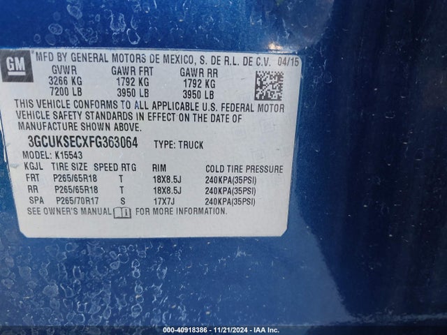 Chevrolet Silverado 1500 2lz 2015 3GCUKSECXFG363064 Image 8