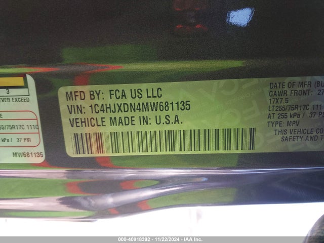 1C4HJXDN4MW681135 Jeep Wrangler Unlimited Willys 4x4