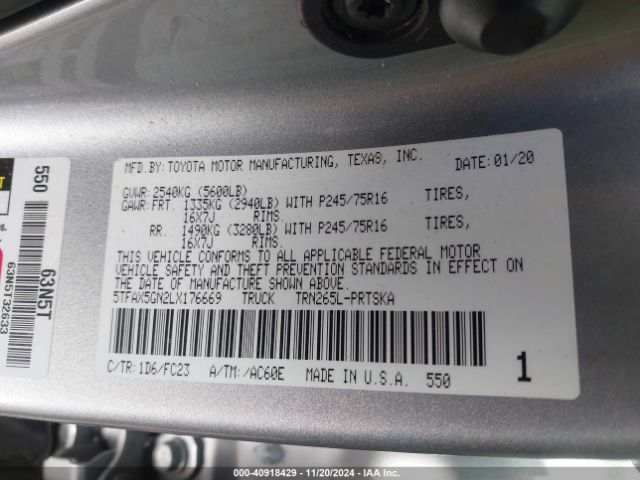 5TFAX5GN2LX176669 Toyota Tacoma Sr5