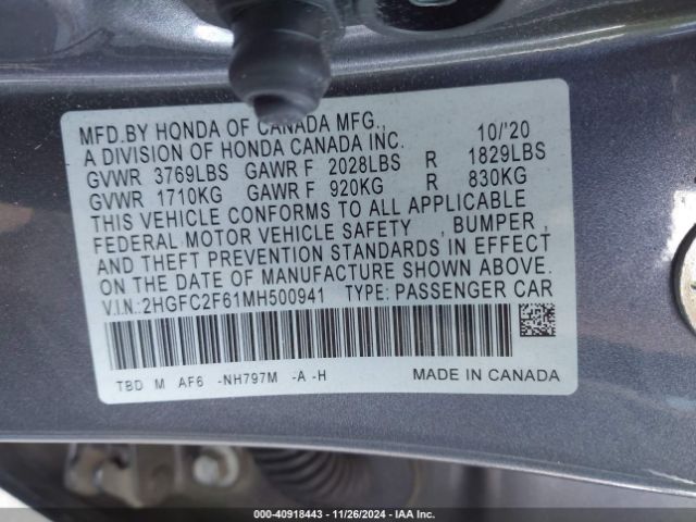 2HGFC2F61MH500941 Honda Civic Lx