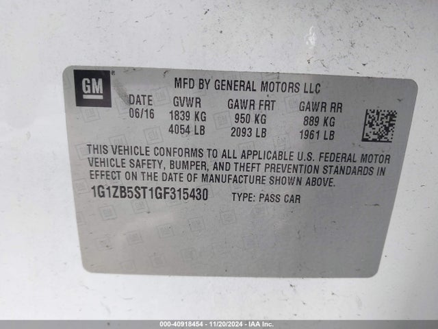 Chevrolet MALIBU LS 2016 1G1ZB5ST1GF315430 Image 9