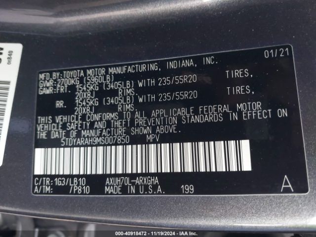 5TDYARAH9MS007850 Toyota Highlander Hybrid Limited