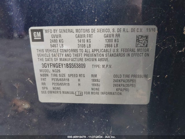 2011 CADILLAC SRX 3GYFNGEY1BS563809 Photo 8